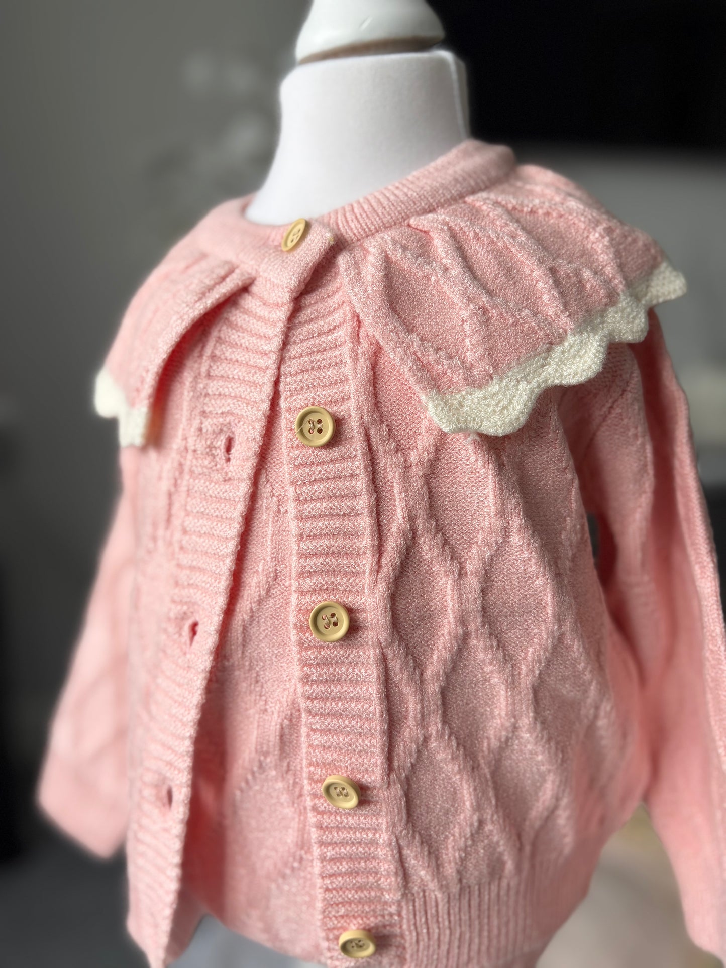 Pink Two-Piece Knitted Romper Set for Baby Girls