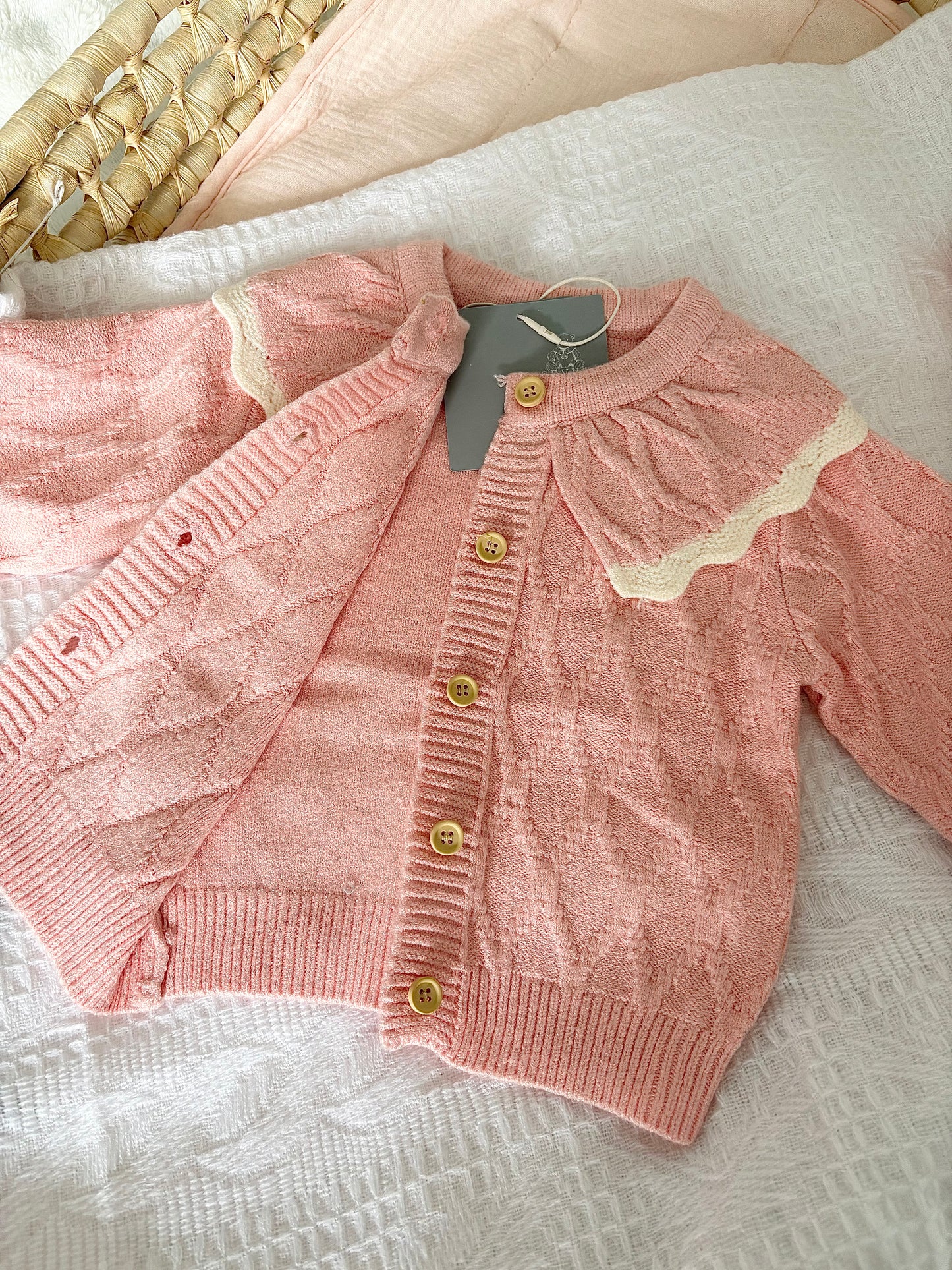 Pink Two-Piece Knitted Romper Set for Baby Girls