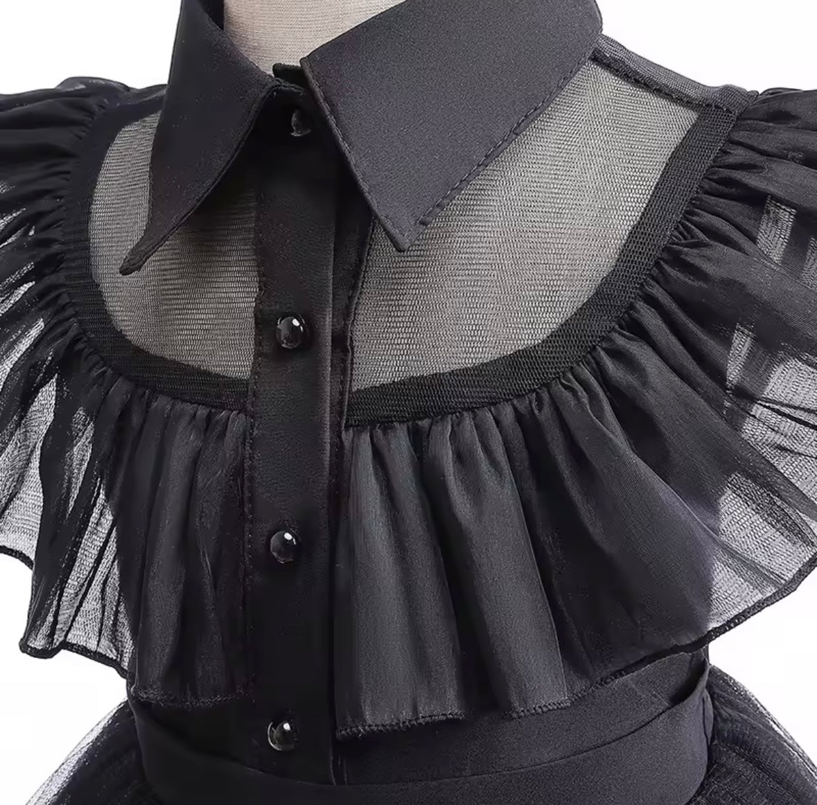 Wednesday Addams Inspired GirlsHalloween Dress, Lace Gloves & Skull Socks