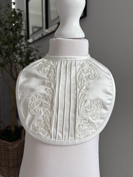 Luxury Ivory Satin Embroidered Christening Bib