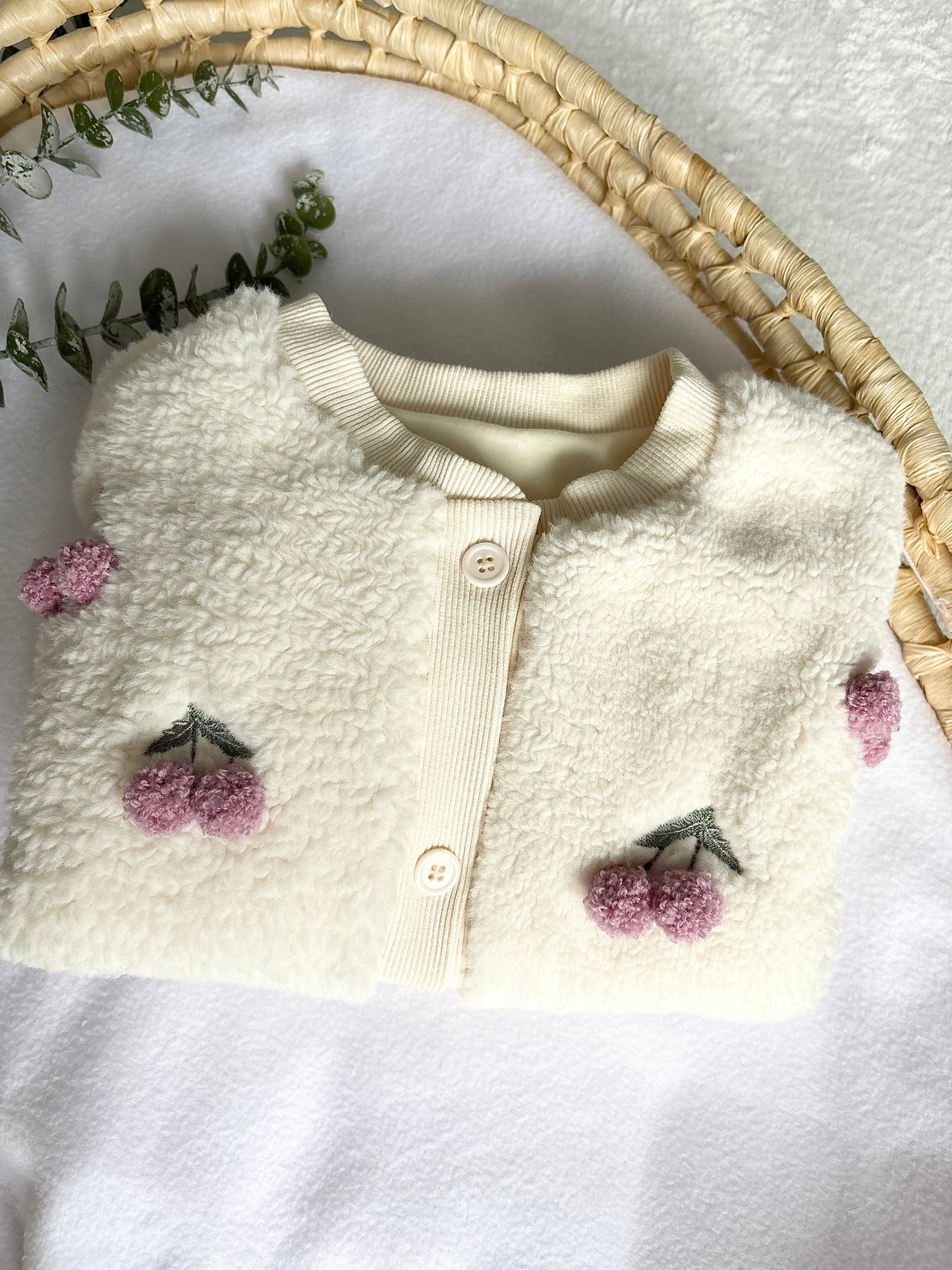 Girls Cherry Fleece Embroidered Jacket