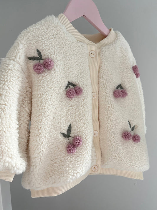 Girls Cherry Fleece Embroidered Jacket