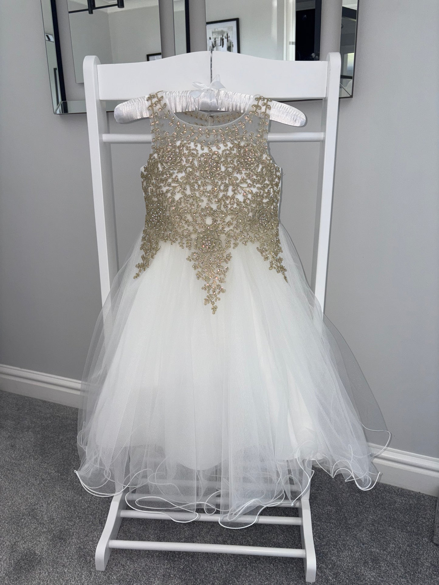 Ellie - Girls Ivory/Gold Dress Age 4 - 12 Years