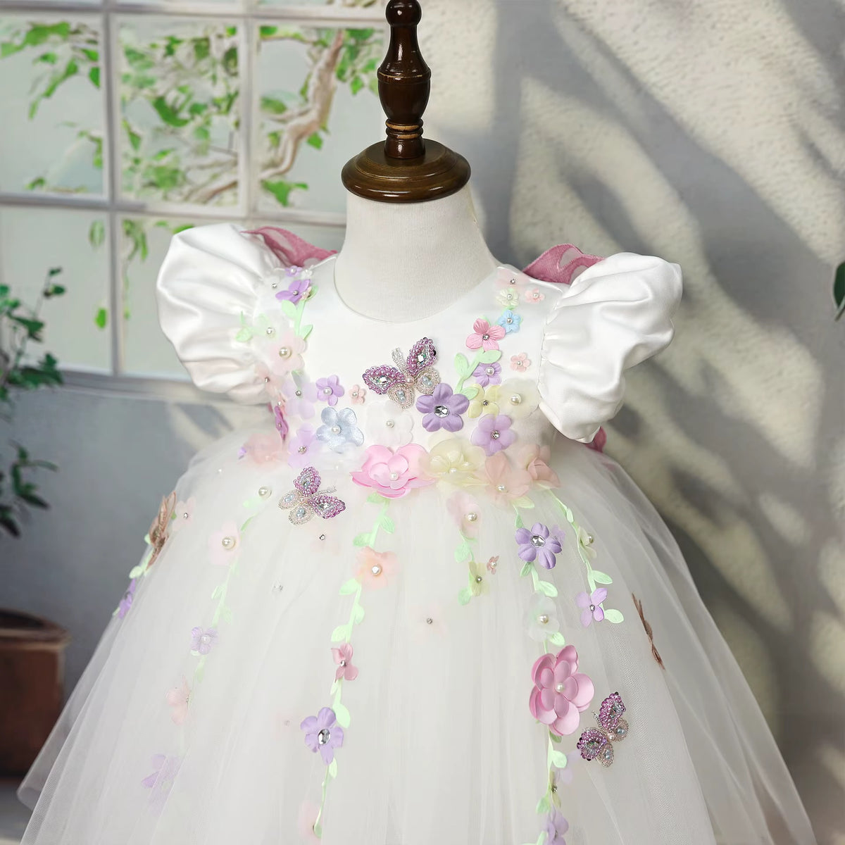 Girls Pastel Floral Butterfly Dress | Flower Girl Wedding Dress | Princess Party Dress