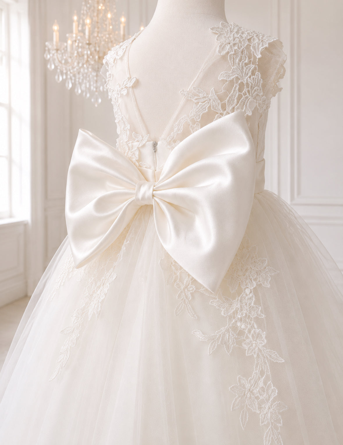 PREMIUM COLLECTION - Alice - Handmade Ivory & Lace Flower Girl Dress Matching Headband Available