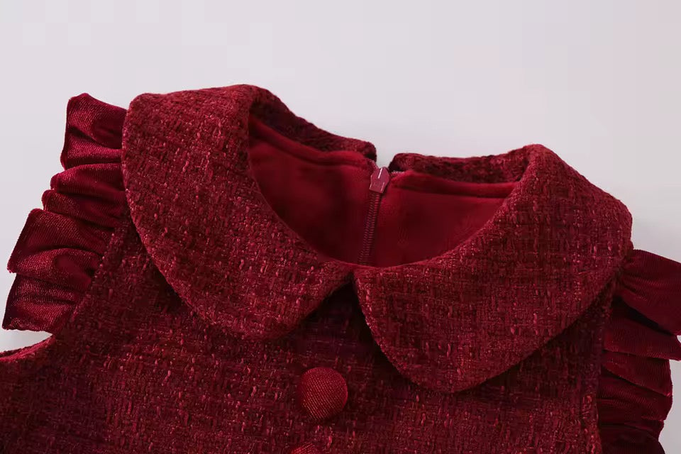 Girls Red Soft Velour Pinafore Dress - perfect for Christmas