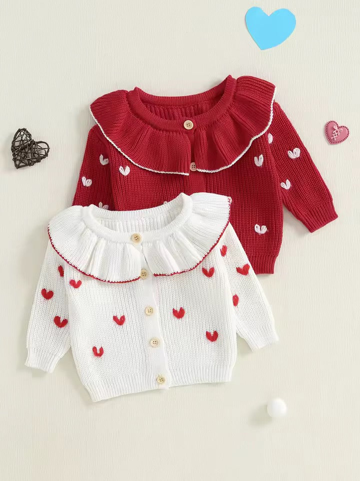 Girls “Valentines” Cardigan Red or White