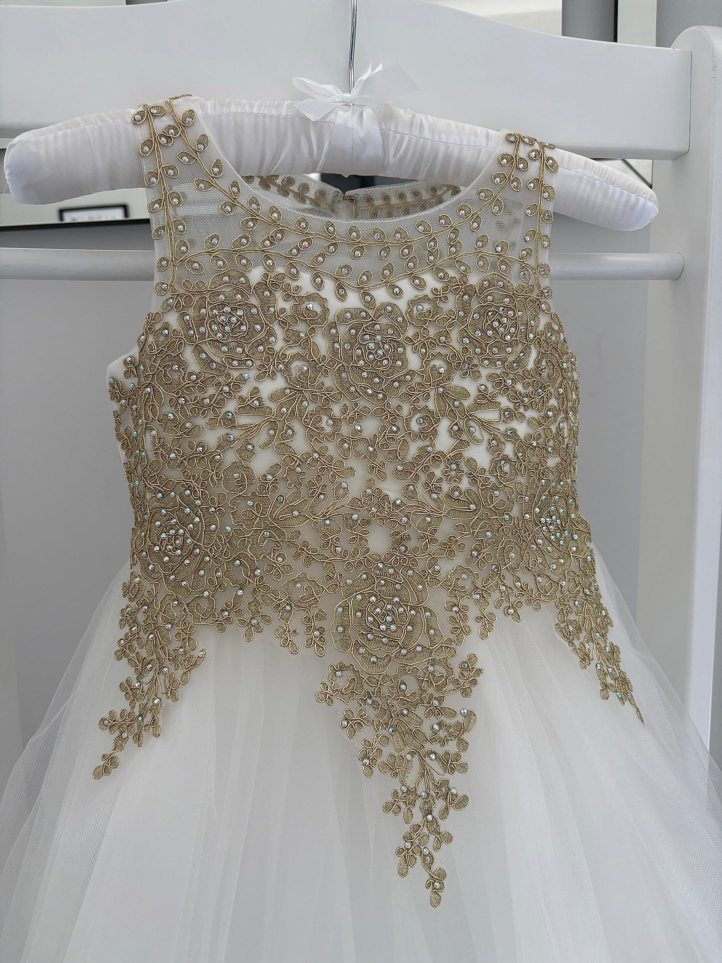 Ellie - Girls Ivory/Gold Dress Age 4 - 12 Years