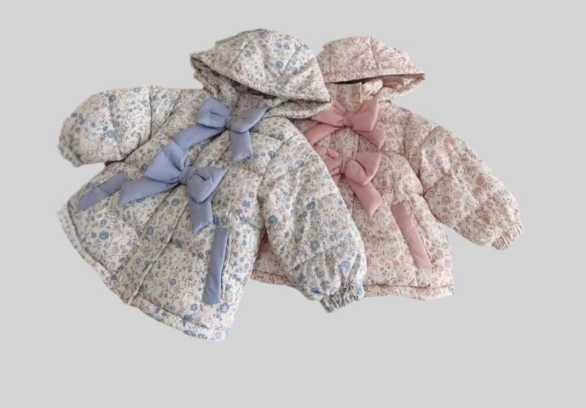 Girls Winter Padded Jacket - Flower and Rabbit Design