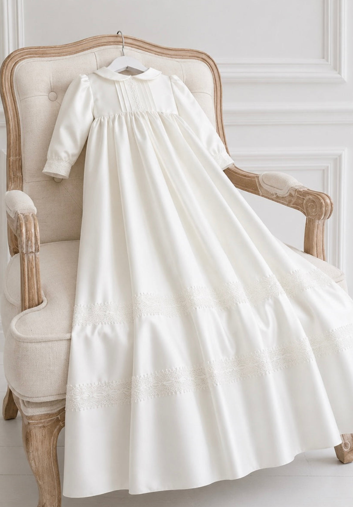 PREMIUM COLLECTION - Unisex Traditional Ivory long sleeved Christening Gown