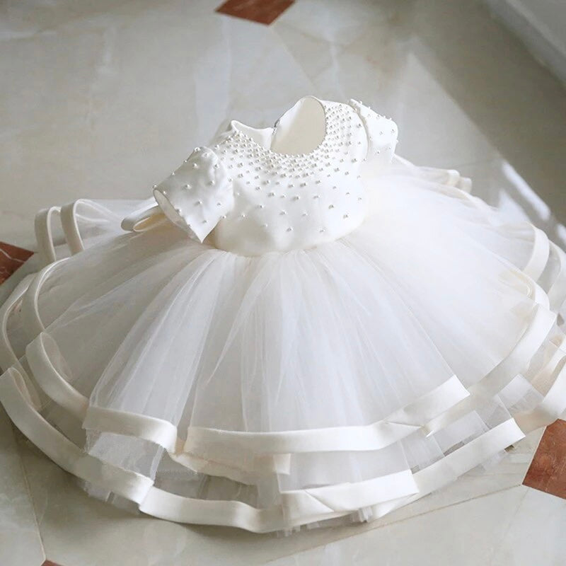 OFFER - Beatrice - Girls Pearl Accent Christening/Flower Girl Dress