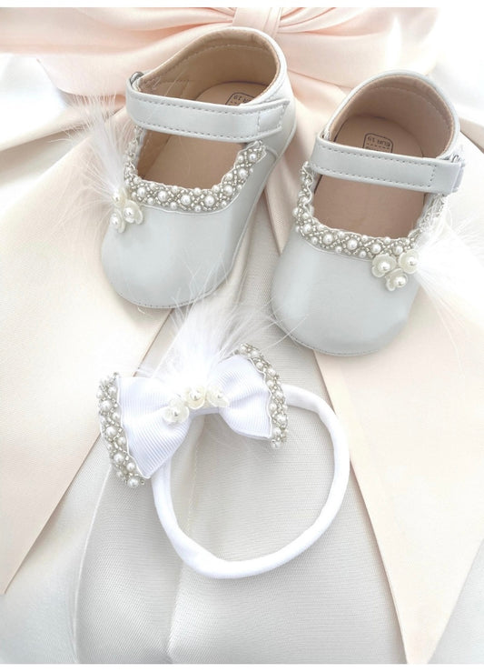 Baby Girls Christening Shoes & Matching Hairband