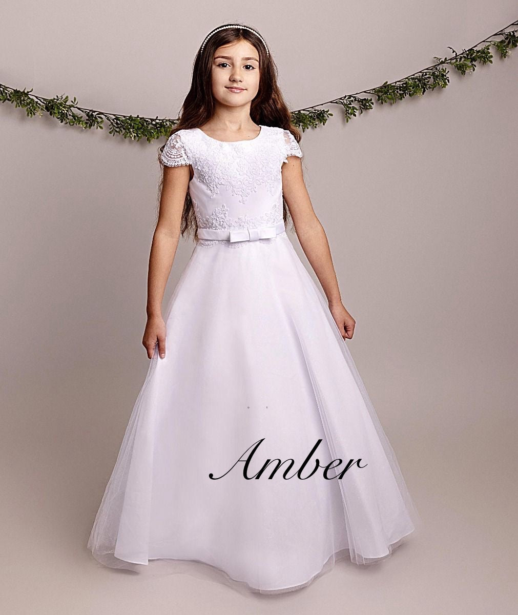 HAND MADE to Order - Holy Communion Dress Ages 7-11 Years - White Satin & Pearl Trim