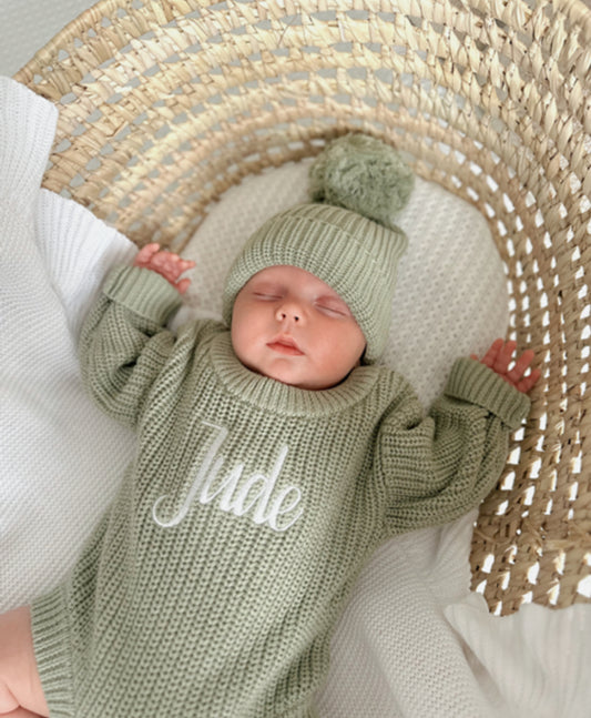 Sage Embroidered Romper (Hat & Booties Available Separately)