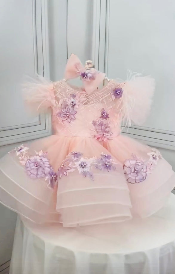 Girls Rose Pink Sequin Detail Organza Dress