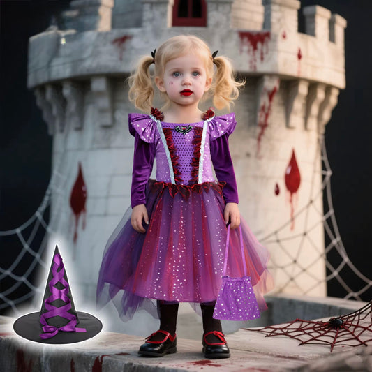 Girls Purple Halloween Witch Costume