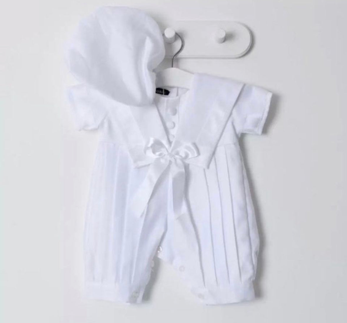 Baby Boys Christening - 2 Piece Romper & Hat White or Ivory