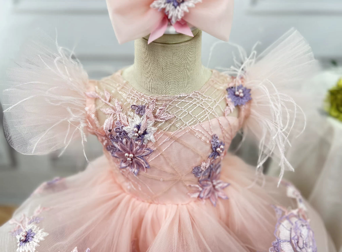 Girls Rose Pink Sequin Detail Organza Dress