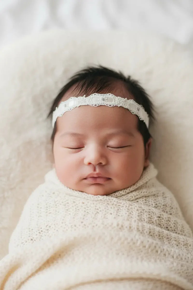Ivory Satin & Lace Tie Back with Swarovski Diamanté & Pearl Hairband