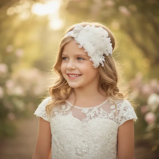 Ivory Goose Feather Headband with Swarovski & Crystals