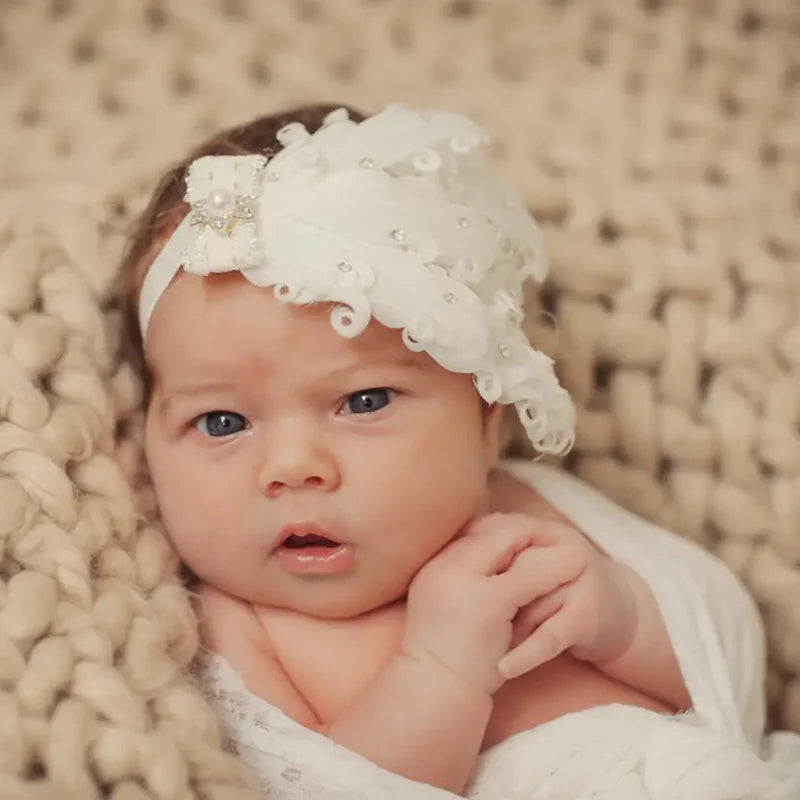Ivory Goose Feather Headband with Swarovski & Crystals