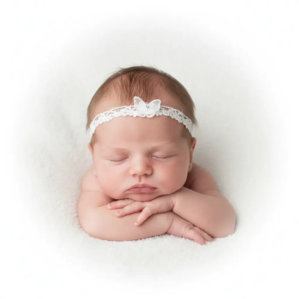 Delicate Lace Headband Decorated with Diamante and Butterfly