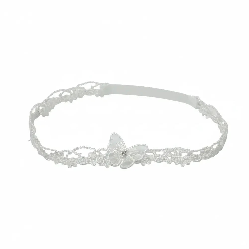 Delicate Lace Headband Decorated with Diamante and Butterfly