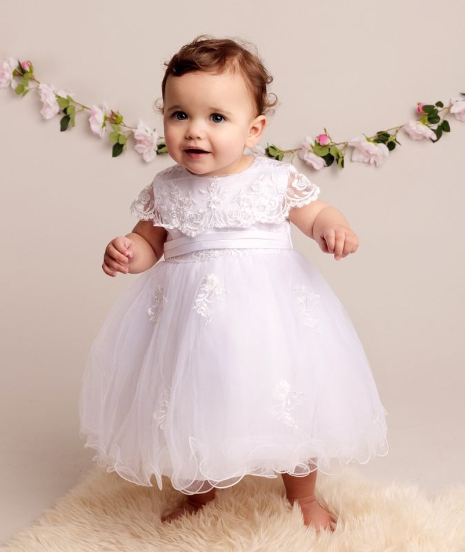 Adorable Lace Tulle Dress for Girls available in Ivory or White