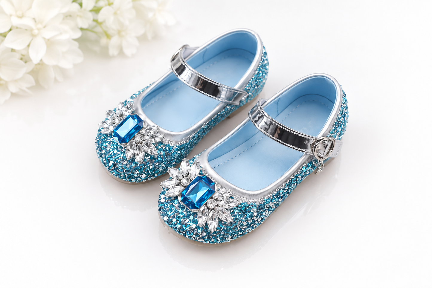 Glitter Princess Shoes | Girls Sparkly Mary Jane Party Shoes | Flower Girl Shoes | Birthday & Wedding Shoes | Blue or Pink