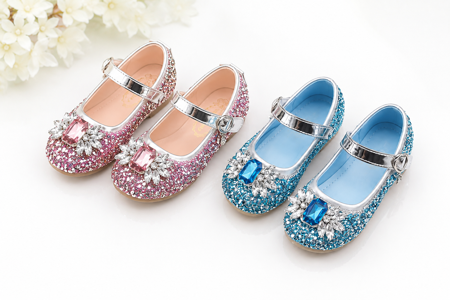 Glitter Princess Shoes | Girls Sparkly Mary Jane Party Shoes | Flower Girl Shoes | Birthday & Wedding Shoes | Blue or Pink