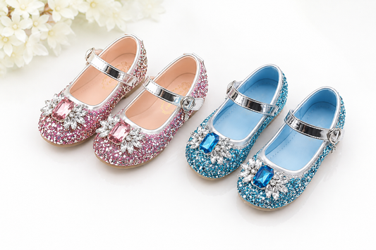 Glitter Princess Shoes | Girls Sparkly Mary Jane Party Shoes | Flower Girl Shoes | Birthday & Wedding Shoes | Blue or Pink