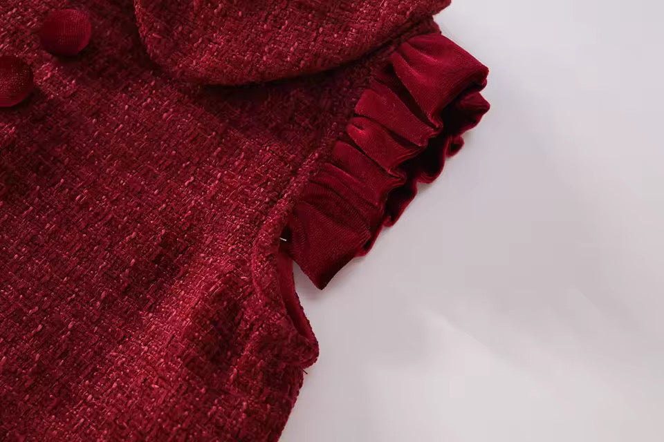 Girls Red Soft Velour Pinafore Dress - perfect for Christmas