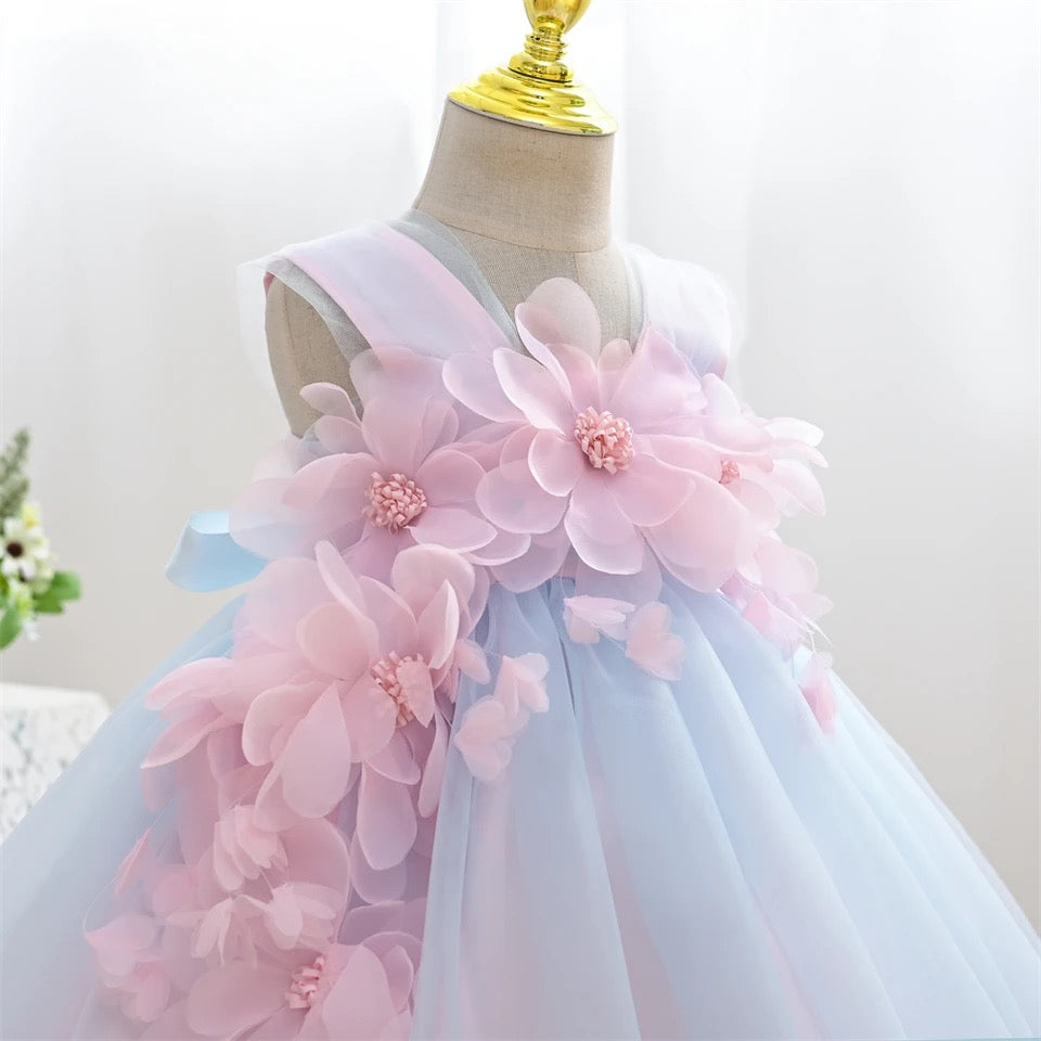 Pale Blue Pink Tulle Girls Dress Little Posh Dress Shop