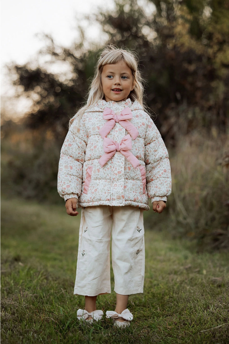 Girls Winter Padded Jacket - Flower and Rabbit Design