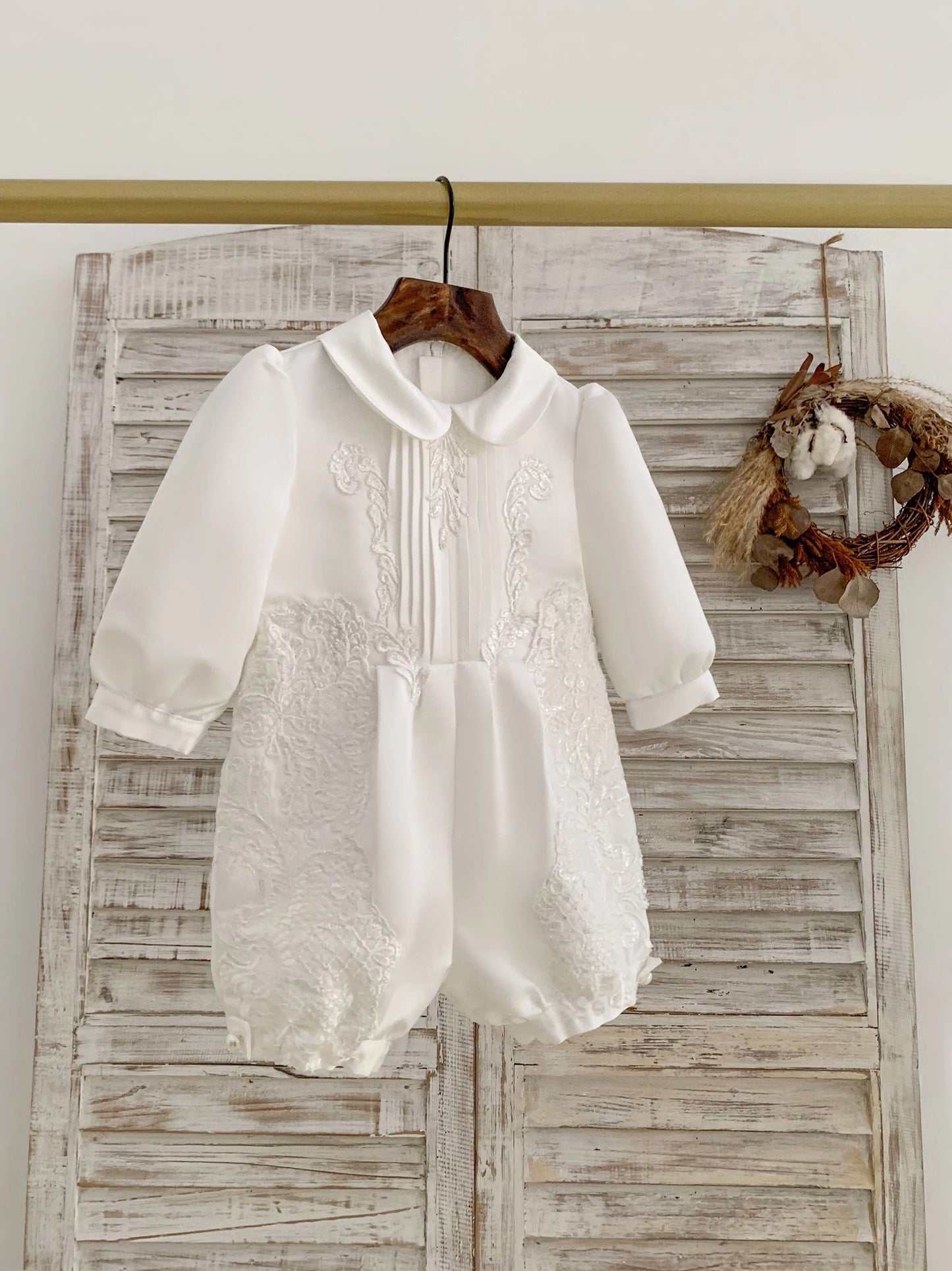 Jace - Boys Traditional 2 Piece Christening Gown - Long Sleeve Romper & Full Length Sleeveless Coat