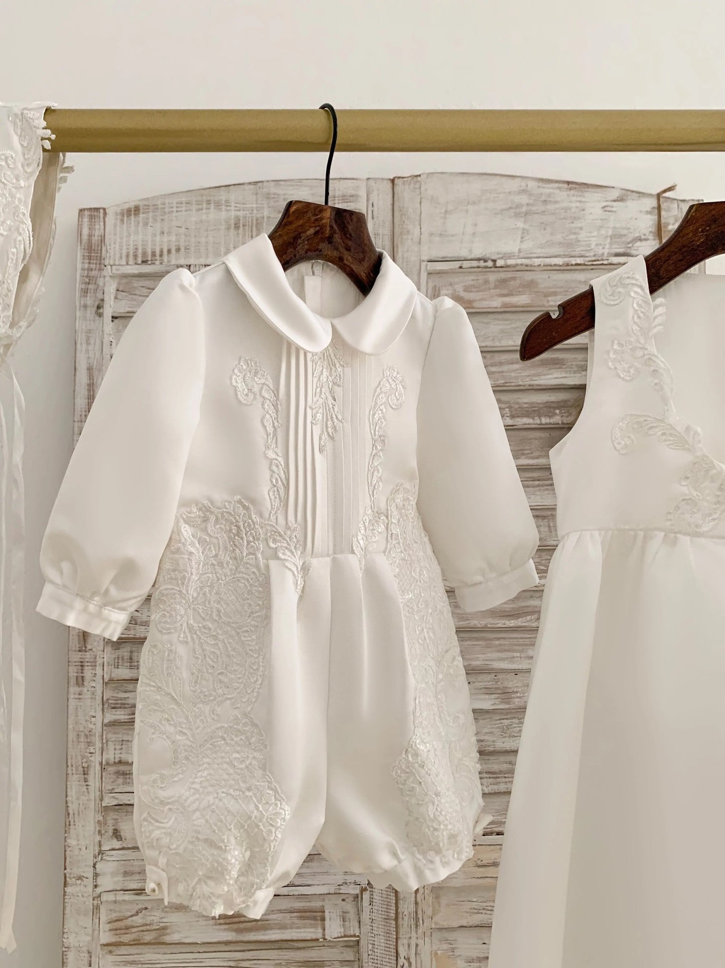 Jace - Boys Traditional 2 Piece Christening Gown - Long Sleeve Romper & Full Length Sleeveless Coat