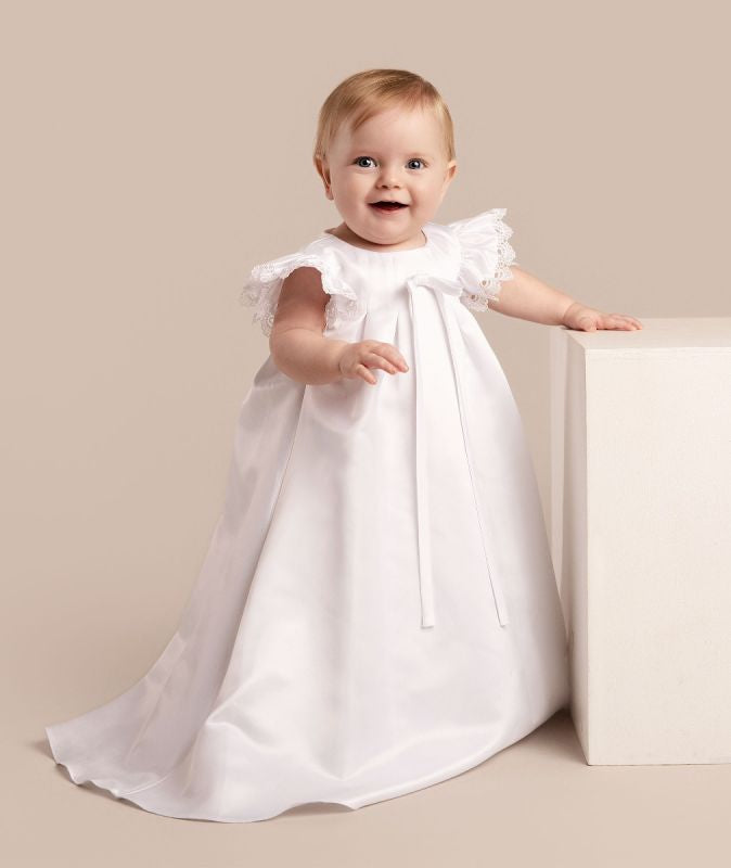Traditional White Lace Trim Christening Gown