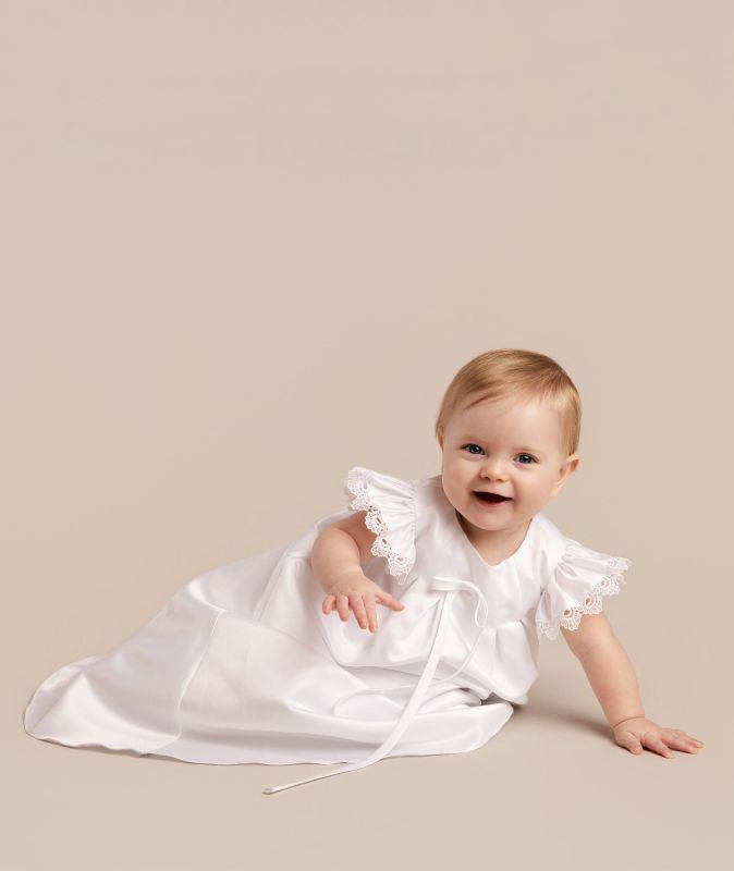 Traditional White Lace Trim Christening Gown