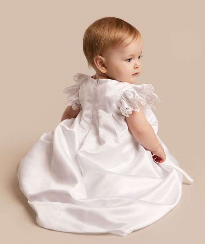 Traditional White Lace Trim Christening Gown