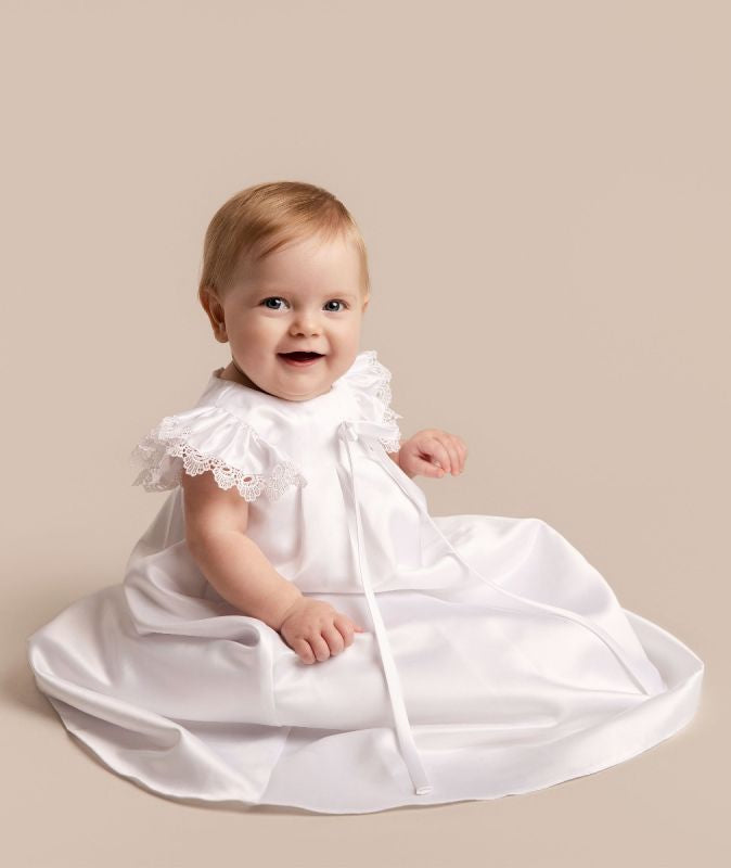 Traditional White Lace Trim Christening Gown