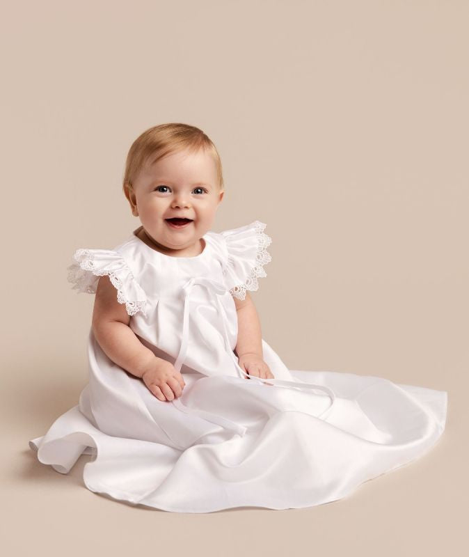 Traditional White Lace Trim Christening Gown