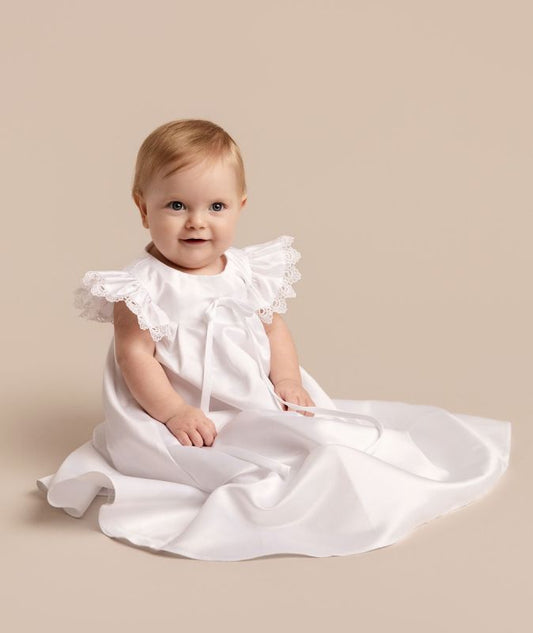 Traditional White Lace Trim Christening Gown