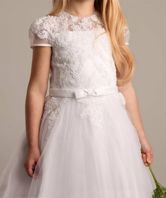 The Lauren Dress - Lace Embellishment White Holy Communion Dress Ages 7-11 Years