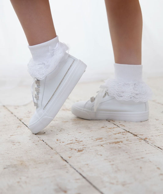 White Rhinestone Platform Trainers