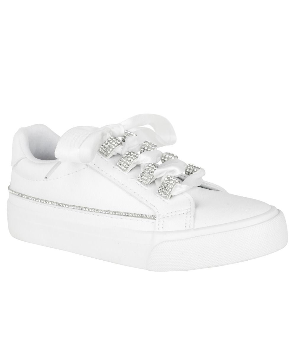 White Rhinestone Platform Trainers