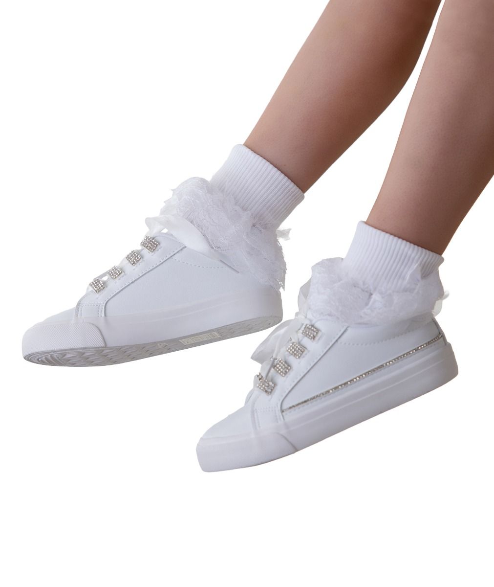 White Rhinestone Platform Trainers