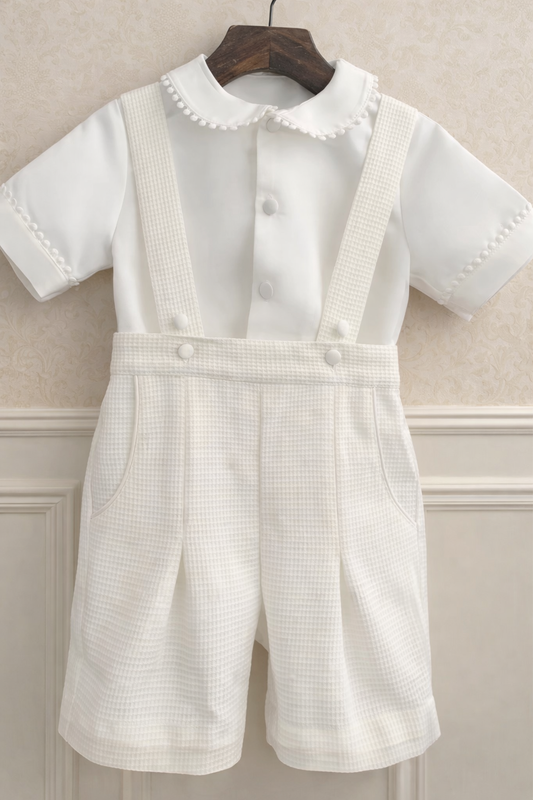 PREMIUM COLLECTION Thomas -Thomas Boys Traditional Ivory 2 Piece Christening Outfit - Short Sleeve Shirt & Shorts