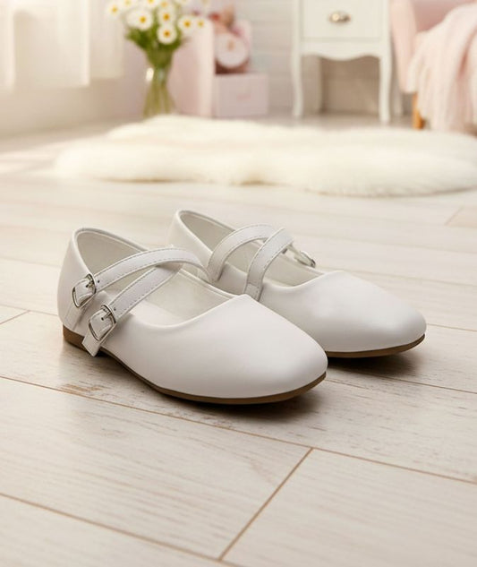 Girls Mary Jane Shoes – Classic Double Strap Flower Girl & Formal Shoes White or Pink