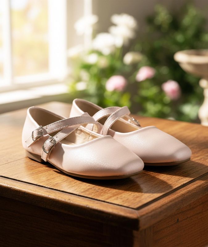 Girls Mary Jane Shoes – Classic Double Strap Flower Girl & Formal Shoes White or Pink