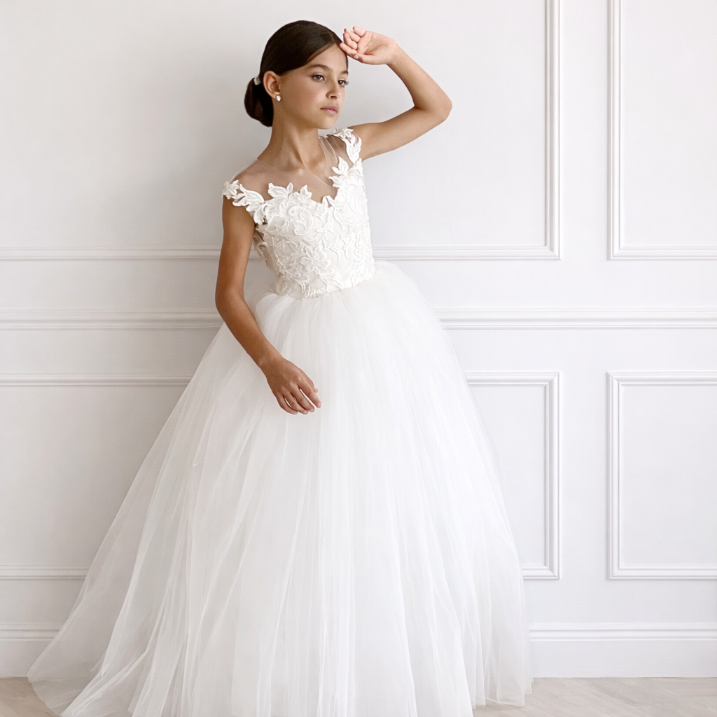 Tiffany Flower Girl/Holy Communion Dress - Elegant Lace & Tulle